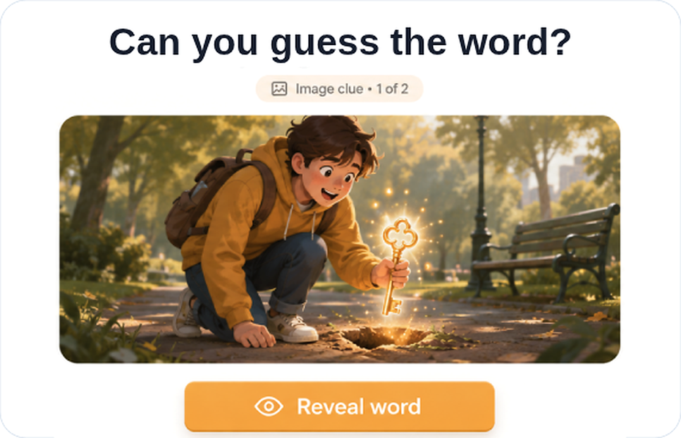 Image clue screen asking the learner to guess the word