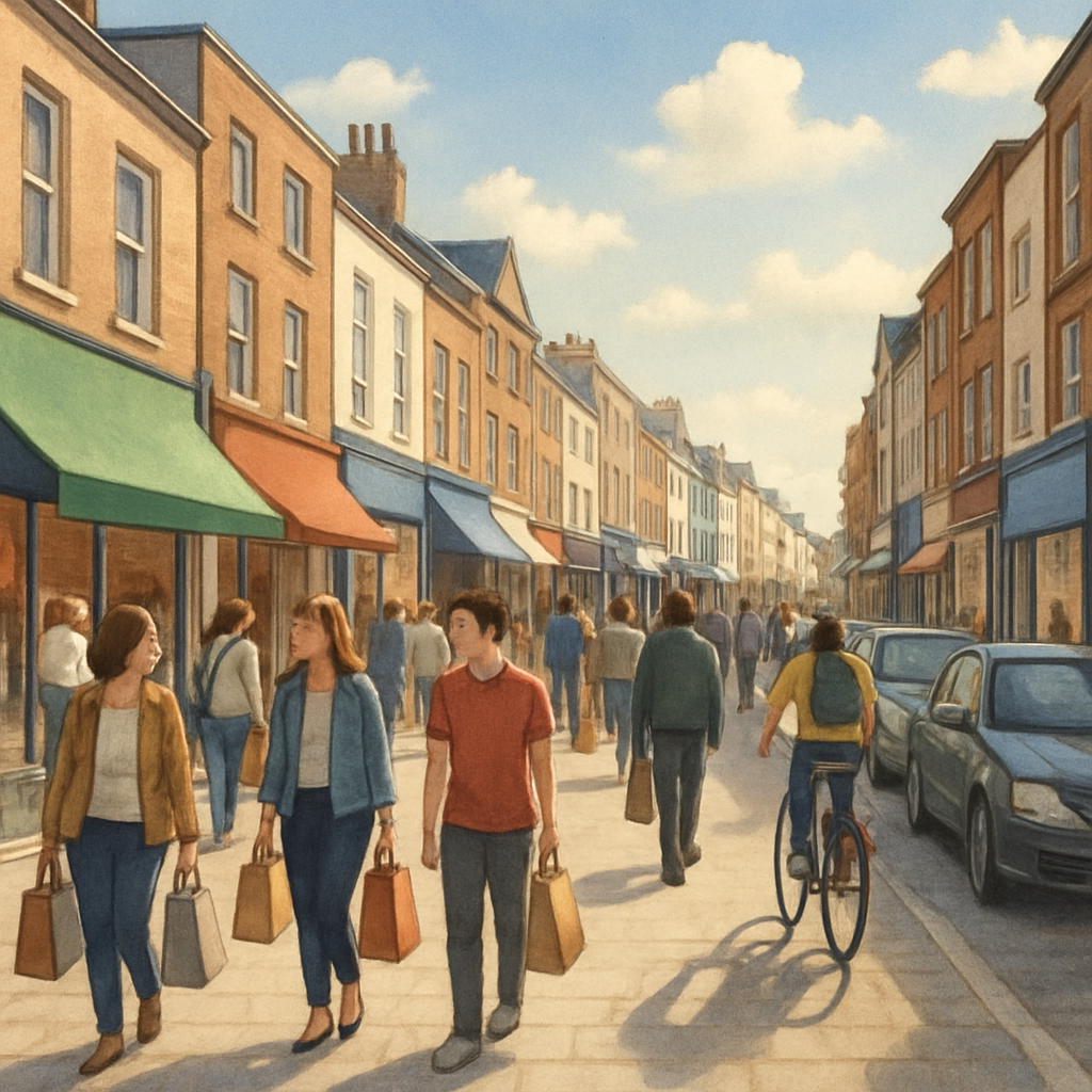 Visual cue for all around the shops — meaning 1