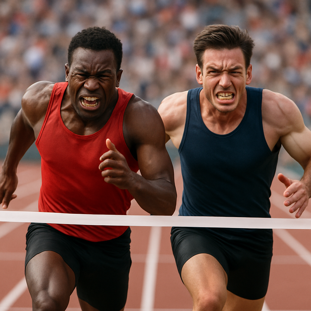 Visual cue for give a run for your money — meaning 1