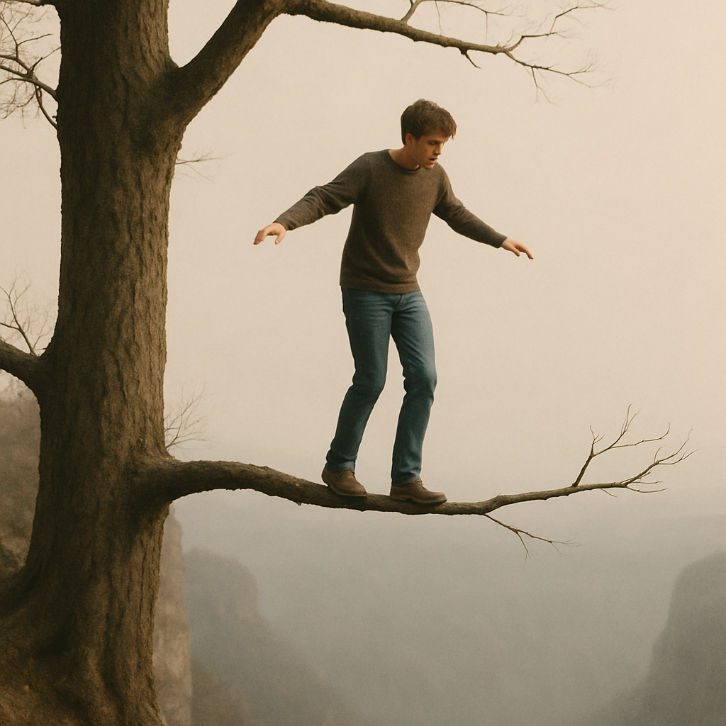 Visual cue for go out on a limb — meaning 1