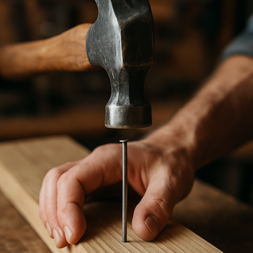Visual cue for hit the nail on the head — meaning 1