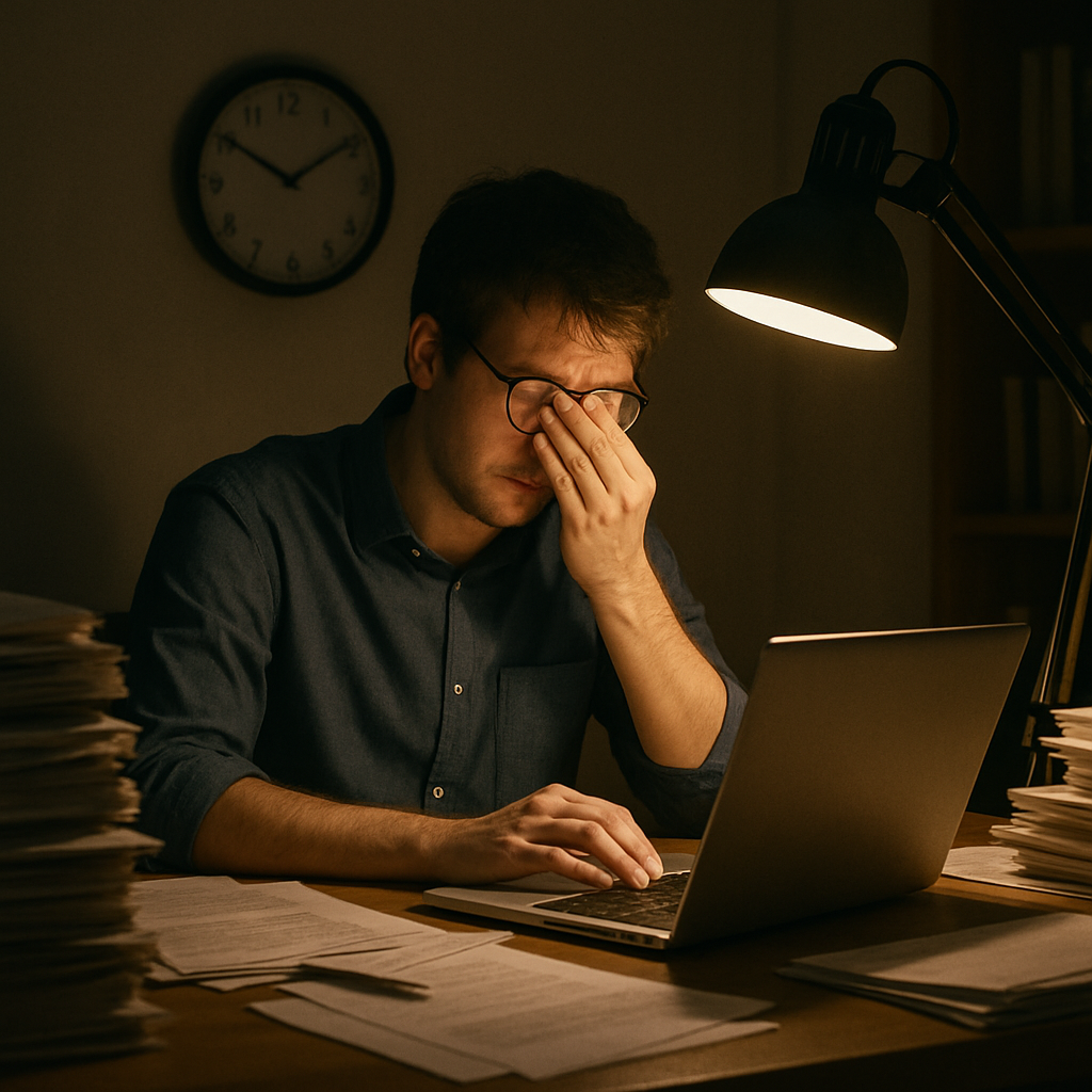 Visual cue for keep your nose to the grindstone — meaning 1
