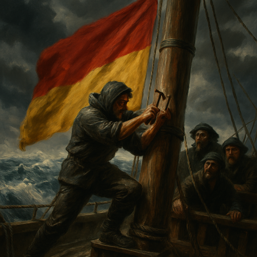 Visual cue for nail your colours to the mast — meaning 1
