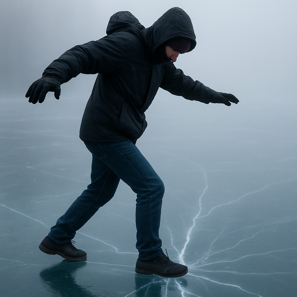 Visual cue for on thin ice — meaning 1