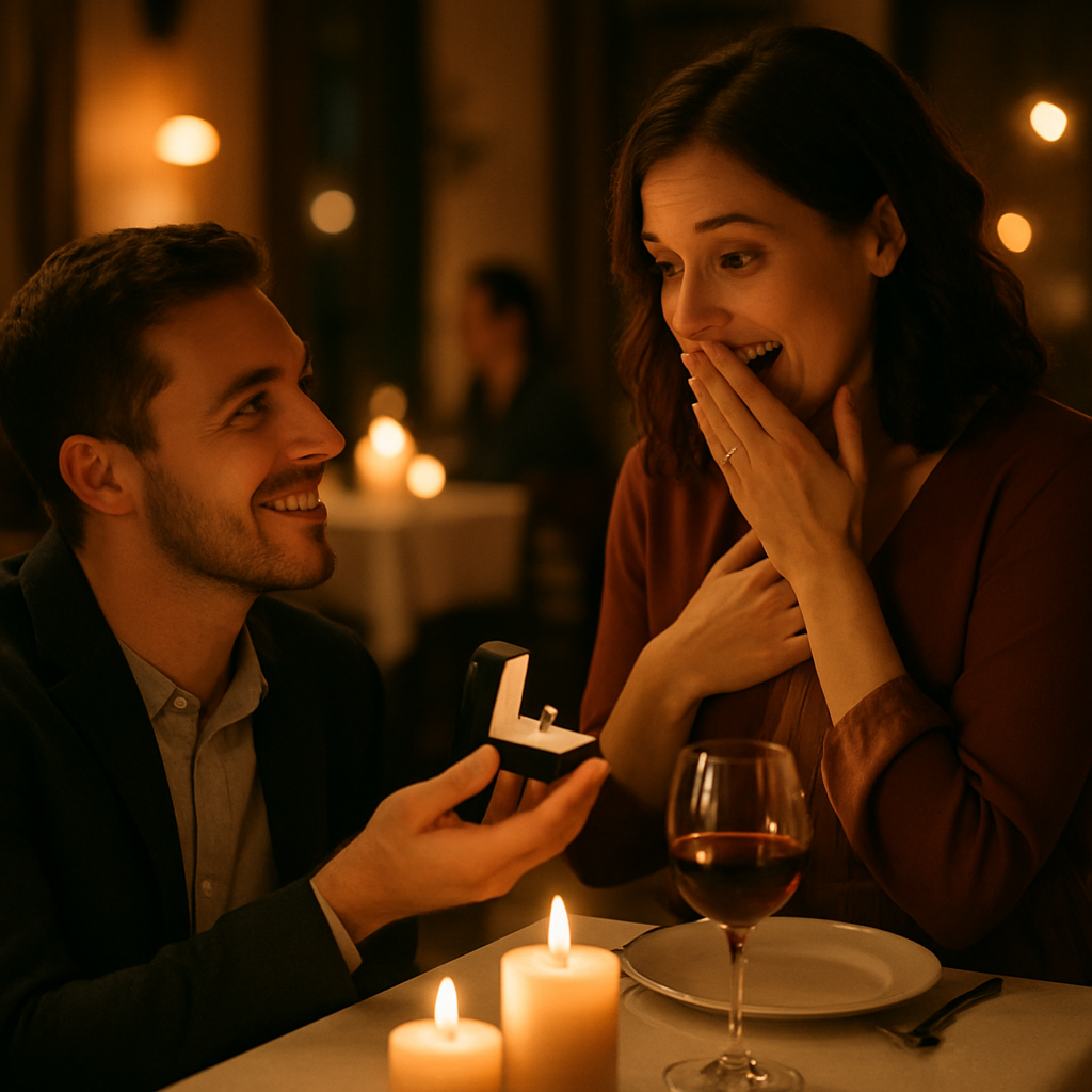Visual cue for pop the question — meaning 1