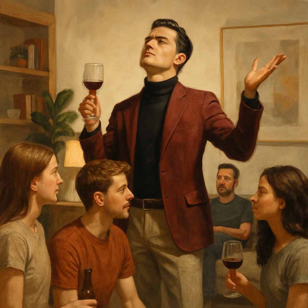 Visual cue for pretentious — meaning 1
