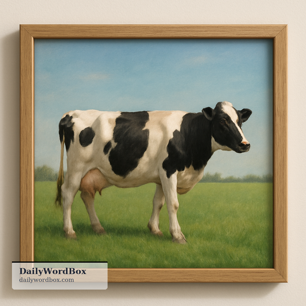 a picture of a cow: An image, drawing, or photograph that depicts a bovine animal, typically a female cattle.