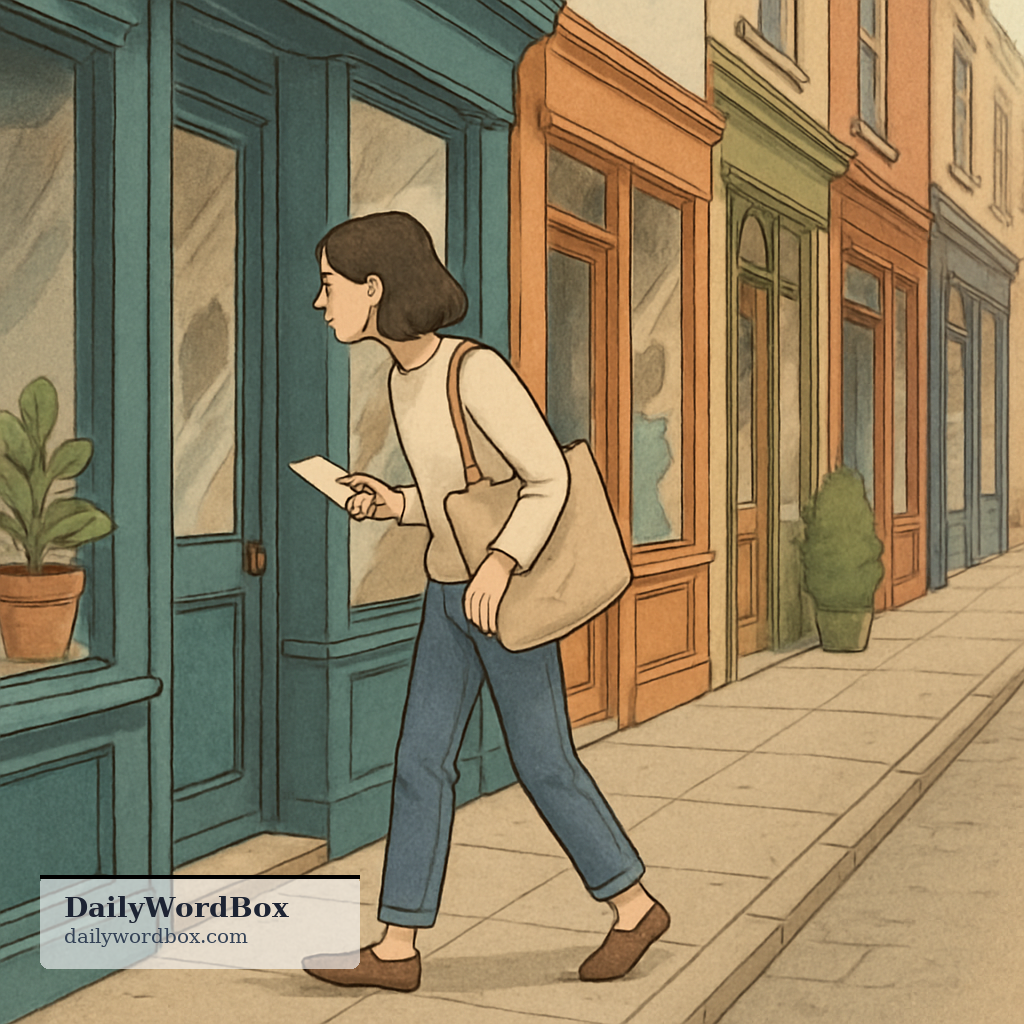 all around the shops: In or to many different shops, usually in the local area, often while searching for something.