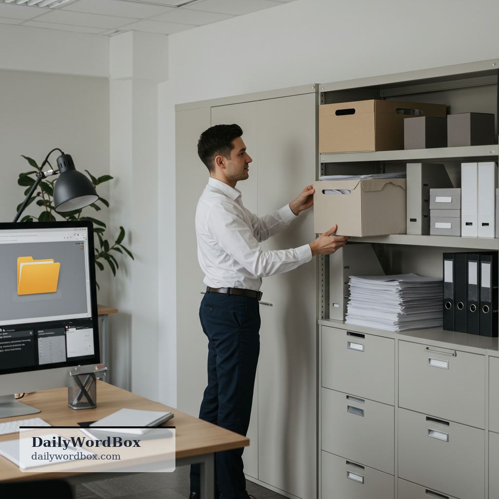 archive: To store documents or files in a system so they are kept and can be retrieved later, often removing them from activ…