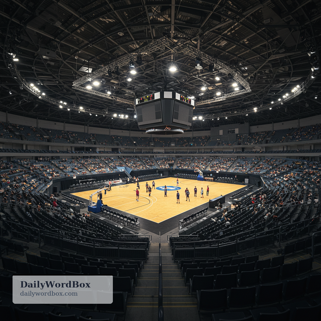 arena: A large indoor or outdoor building with seating where sports, concerts, or other events are held.