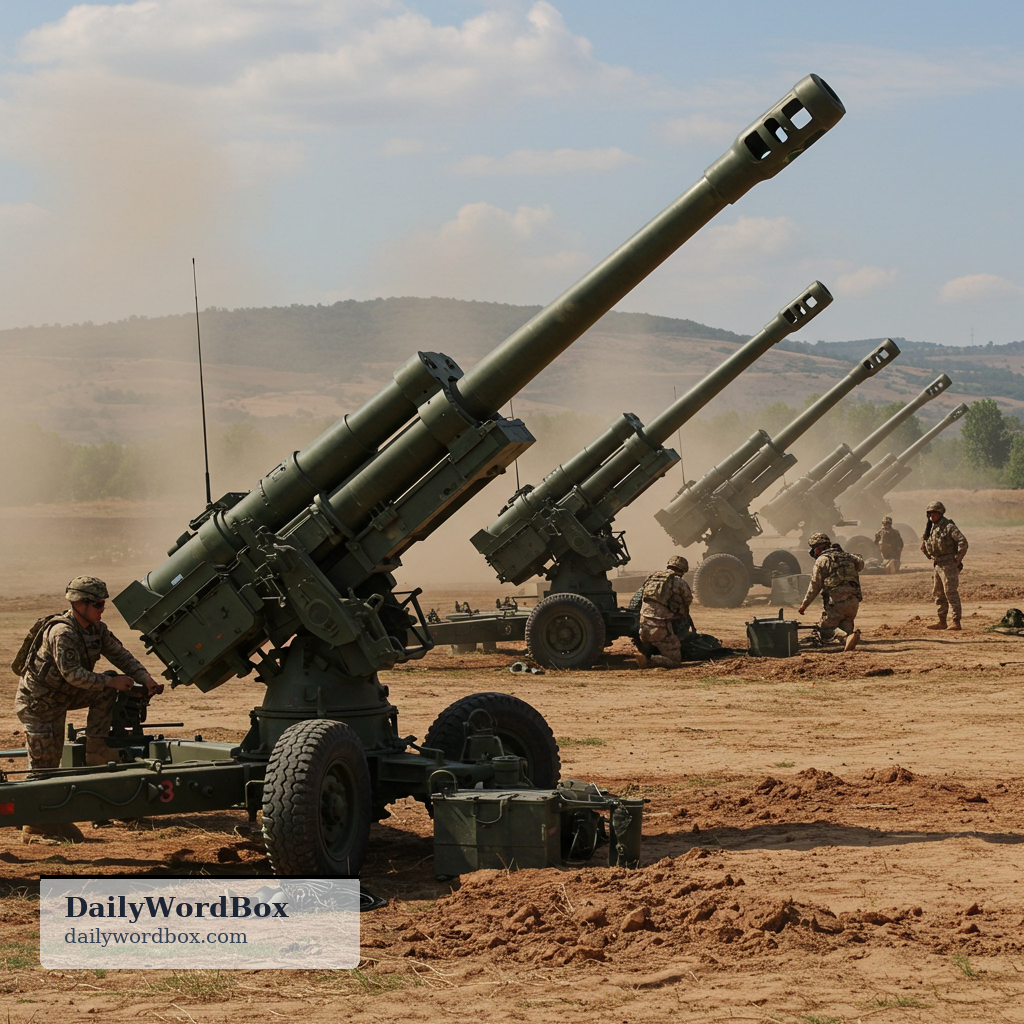 artillery: Artillery is large, powerful guns used by an army to fire shells over long distances.