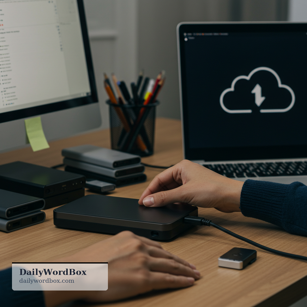 backup: An extra copy of digital information kept so it can be restored if the original is lost or damaged.
