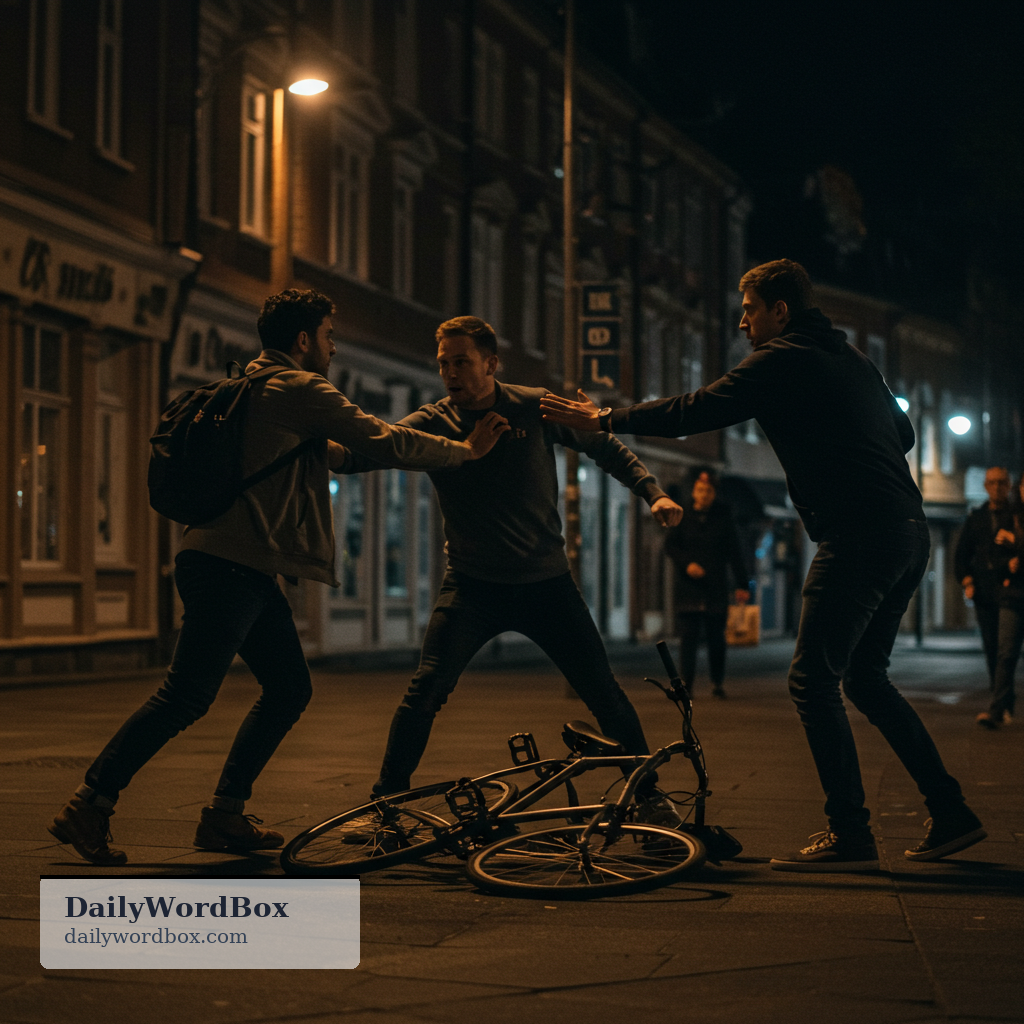 beat up: To attack someone physically, hitting them repeatedly and injuring them.