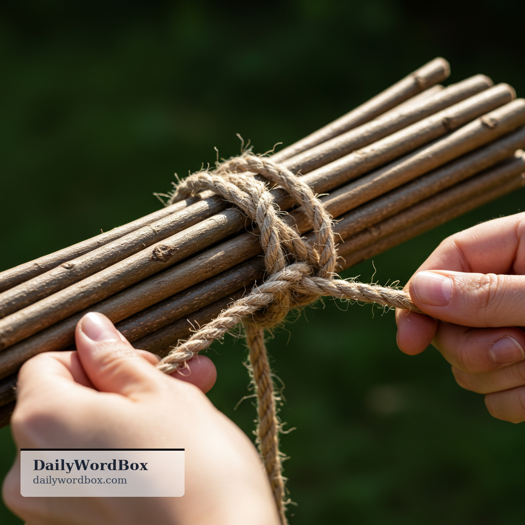 bind: To tie or fasten something securely, or to put someone in a difficult situation.