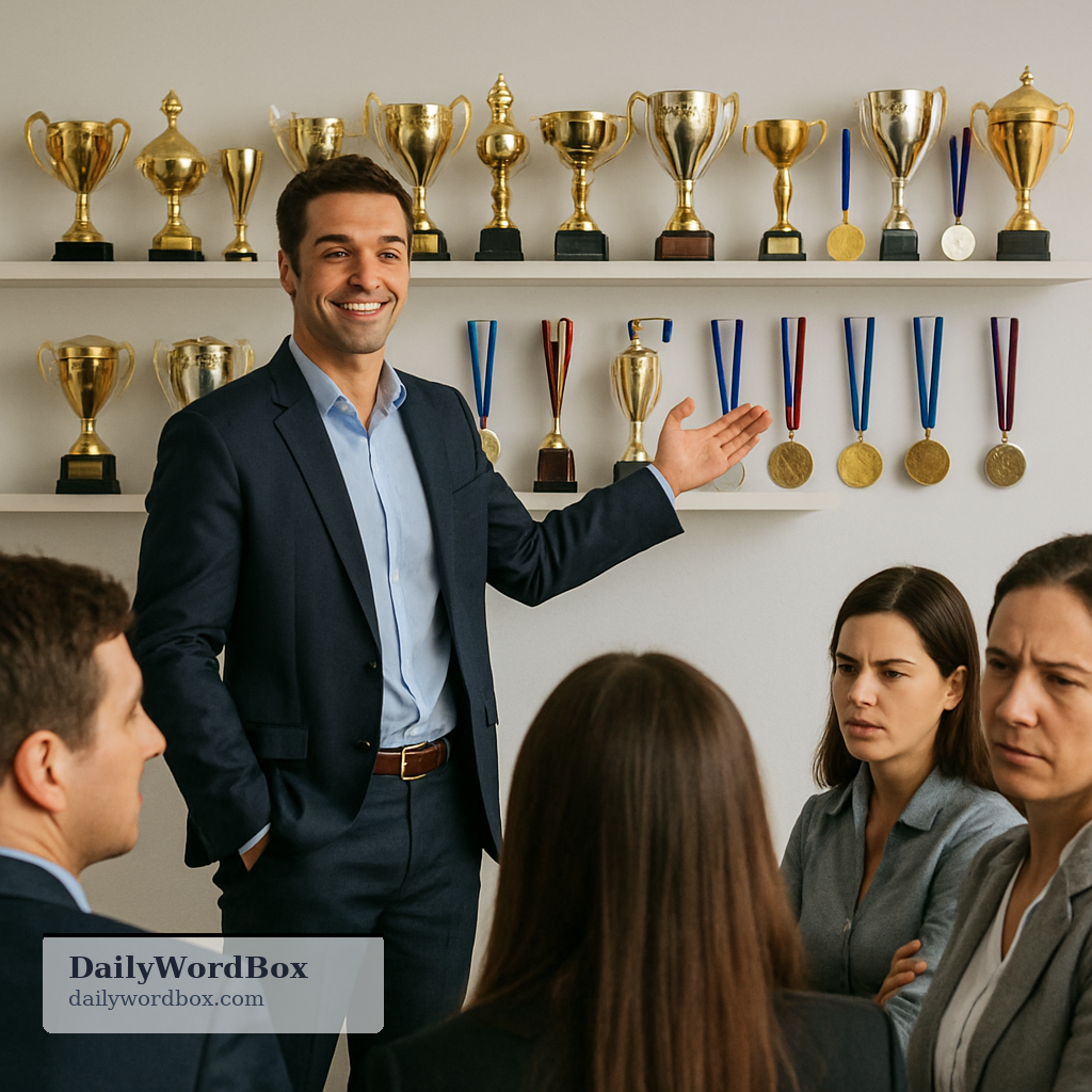 blow one's own trumpet: To boast about your own abilities, qualities, or achievements.