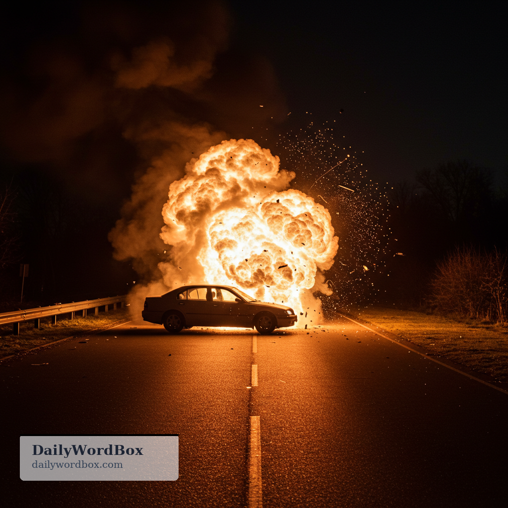 blow up: To explode or be destroyed by an explosion.