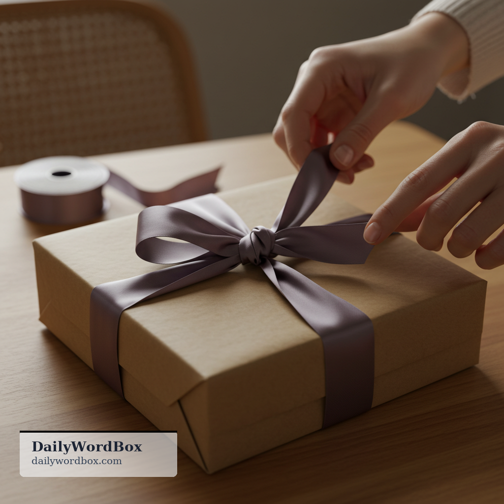 bow: A decorative knot made by tying ribbon, often used on gifts or clothing.