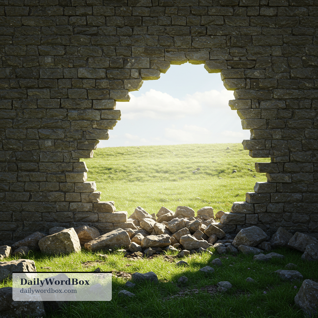 breach: a gap or opening made by breaking through a wall, fence, or barrier