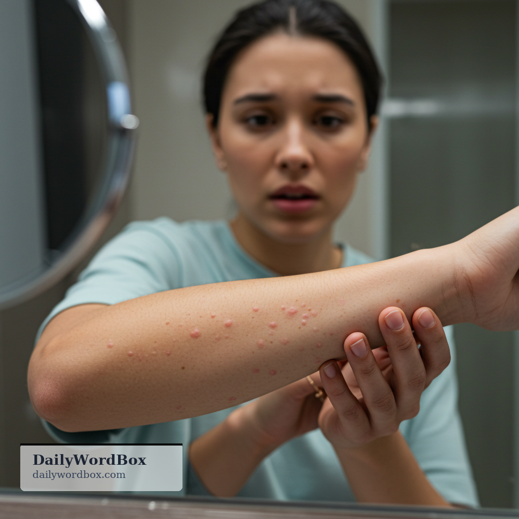 break out in: to suddenly develop a rash, spots, or another visible skin reaction