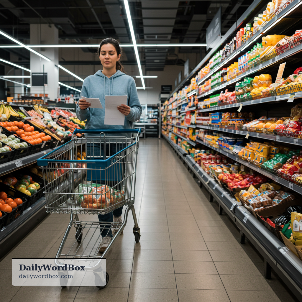 buy groceries: to purchase food and household items from a store for regular use at home