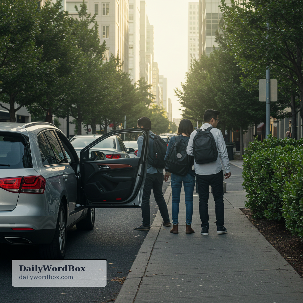 carpool: to share a ride in a car with other people, especially to commute together