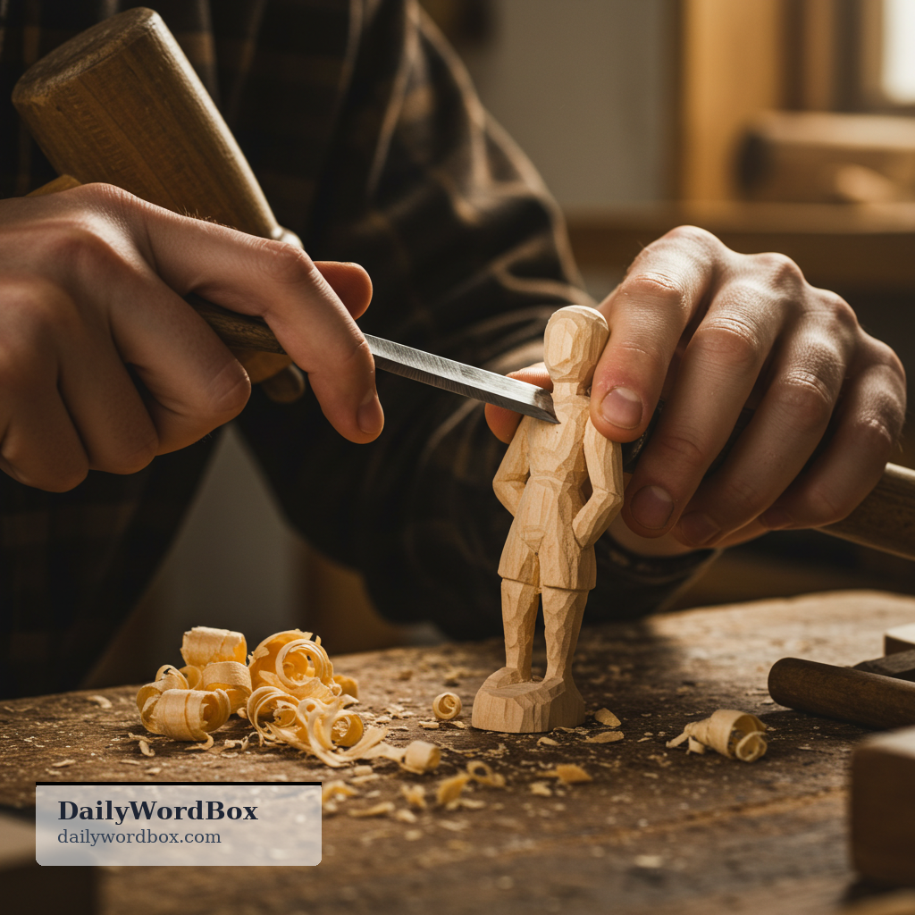 carve: To cut or shape wood, stone, or another material to make a design or object.