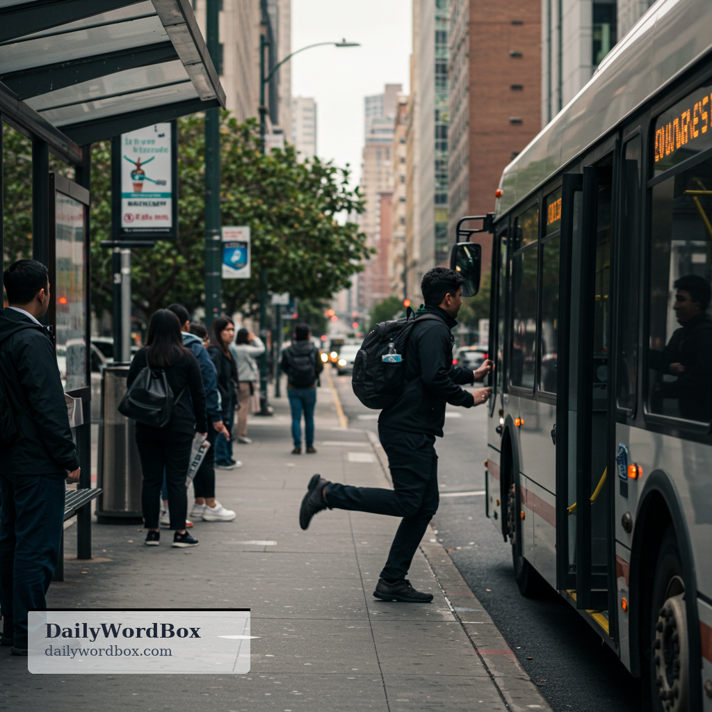 catch a bus: to get on a bus in time so you can travel somewhere