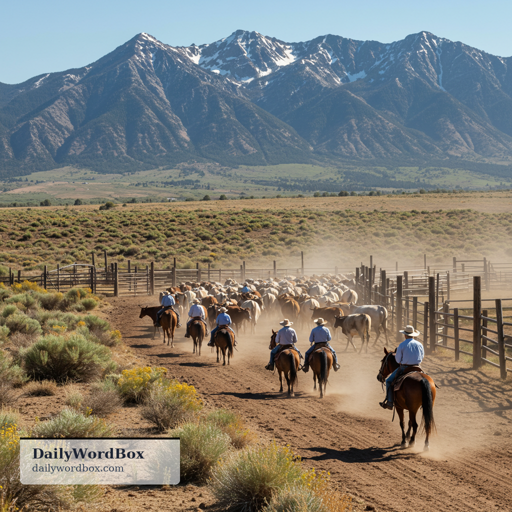 cattle: A group of these animals considered together as livestock on a farm or ranch.
