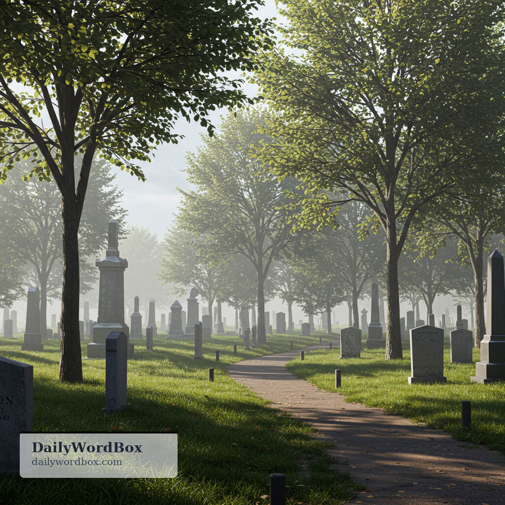 cemetery: a place where dead people are buried, with graves and memorial stones