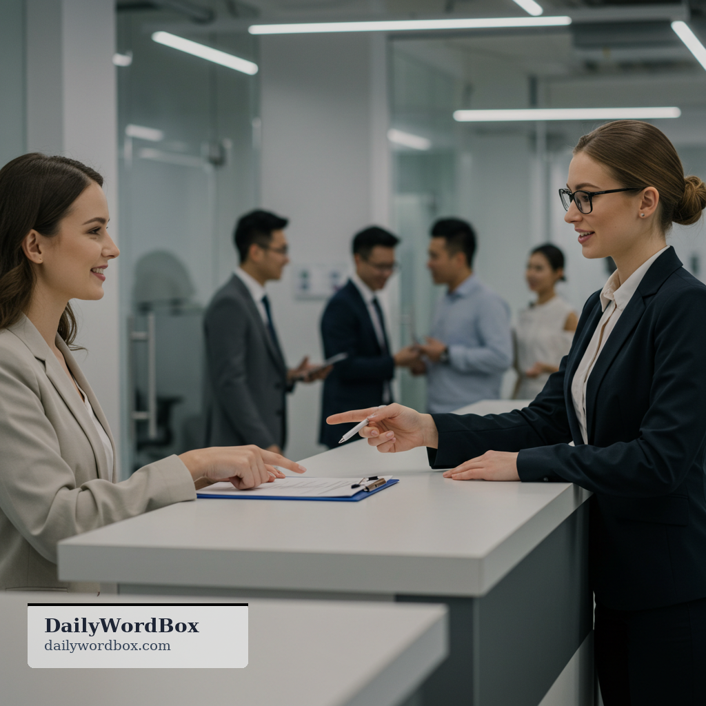 check in: to report your arrival or presence to the person in charge, especially at work