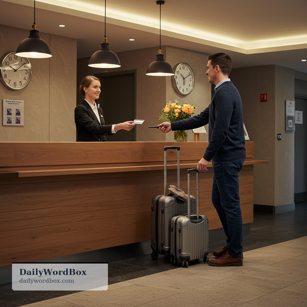 check out: to leave a hotel and return your key, pay, or complete the process of leaving