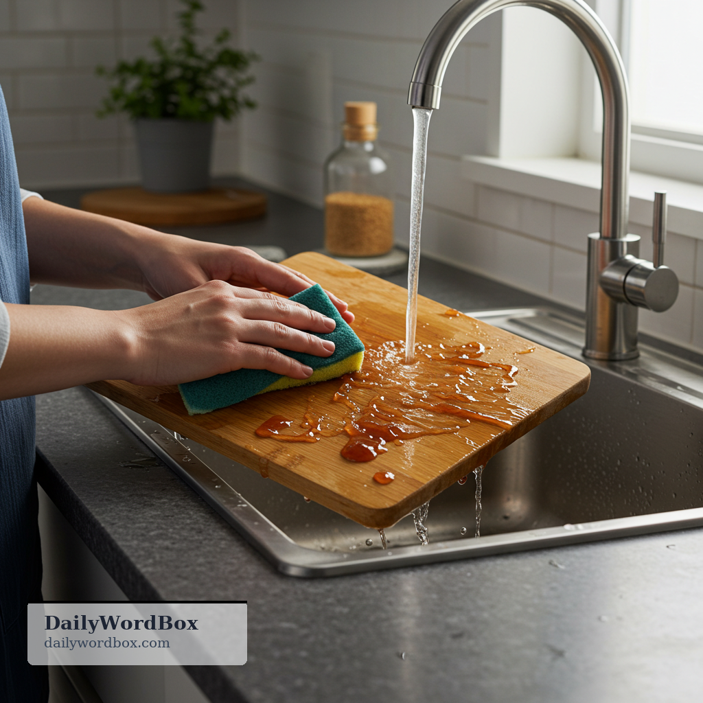 clean off: To remove dirt, mud, food, or another substance from a surface by washing, wiping, or brushing.