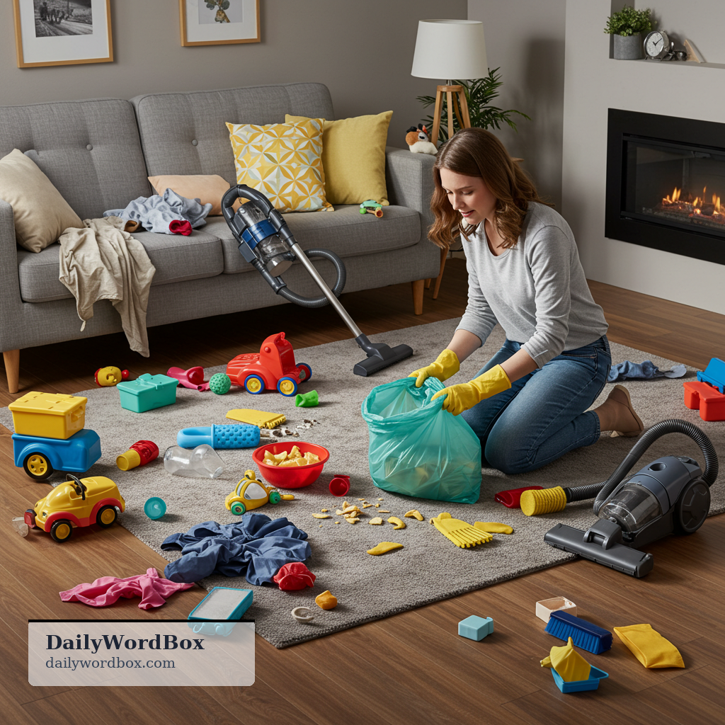 clean up: to make a place clean and tidy; to remove mess or dirt