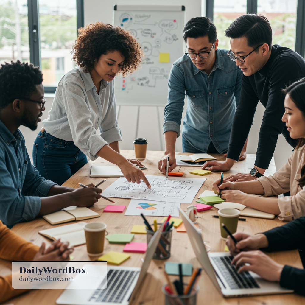 collaborate: to work together with others on a project or task