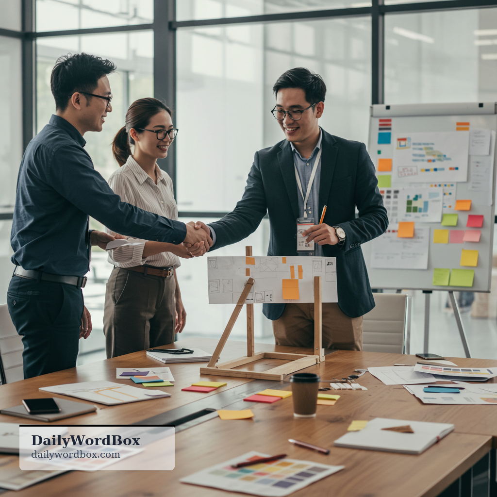 collaborate: to work jointly (often across organizations or groups) to produce something