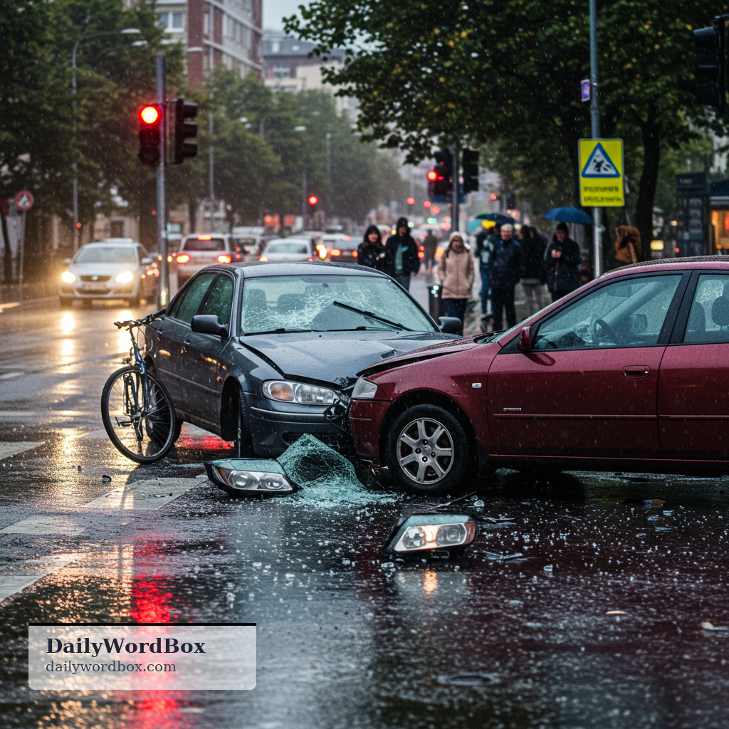 collision: An accident in which vehicles or other moving objects crash into each other.
