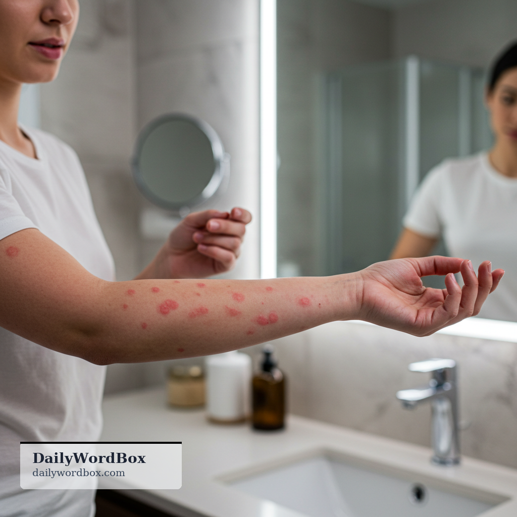 come out in: to suddenly develop a rash or spots on the skin