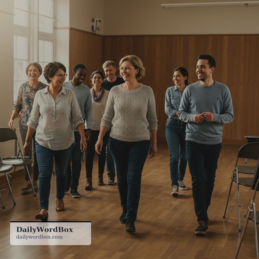 come together: to gather or meet as a group, often for a purpose