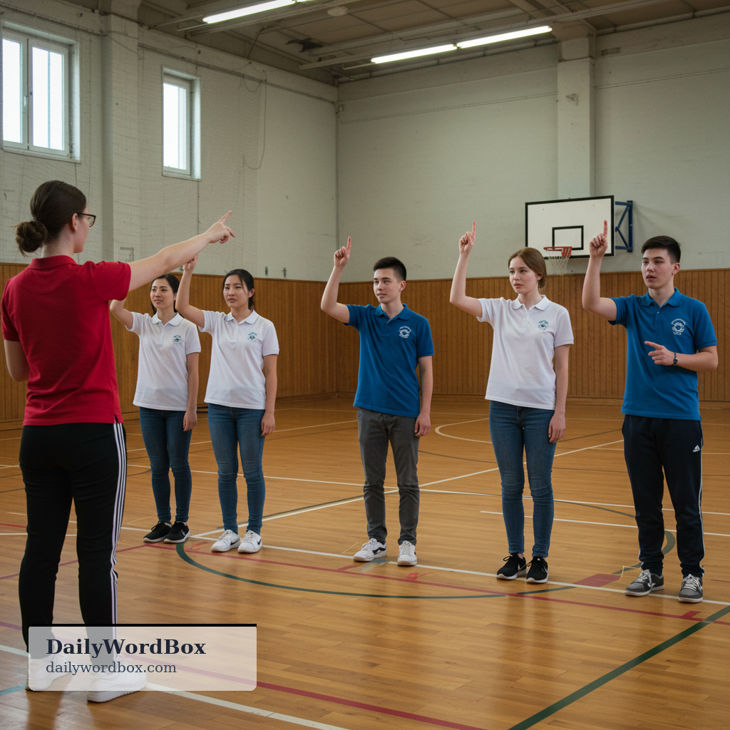 count off: To say numbers in order (often in a group) so people can take positions or be divided into groups.