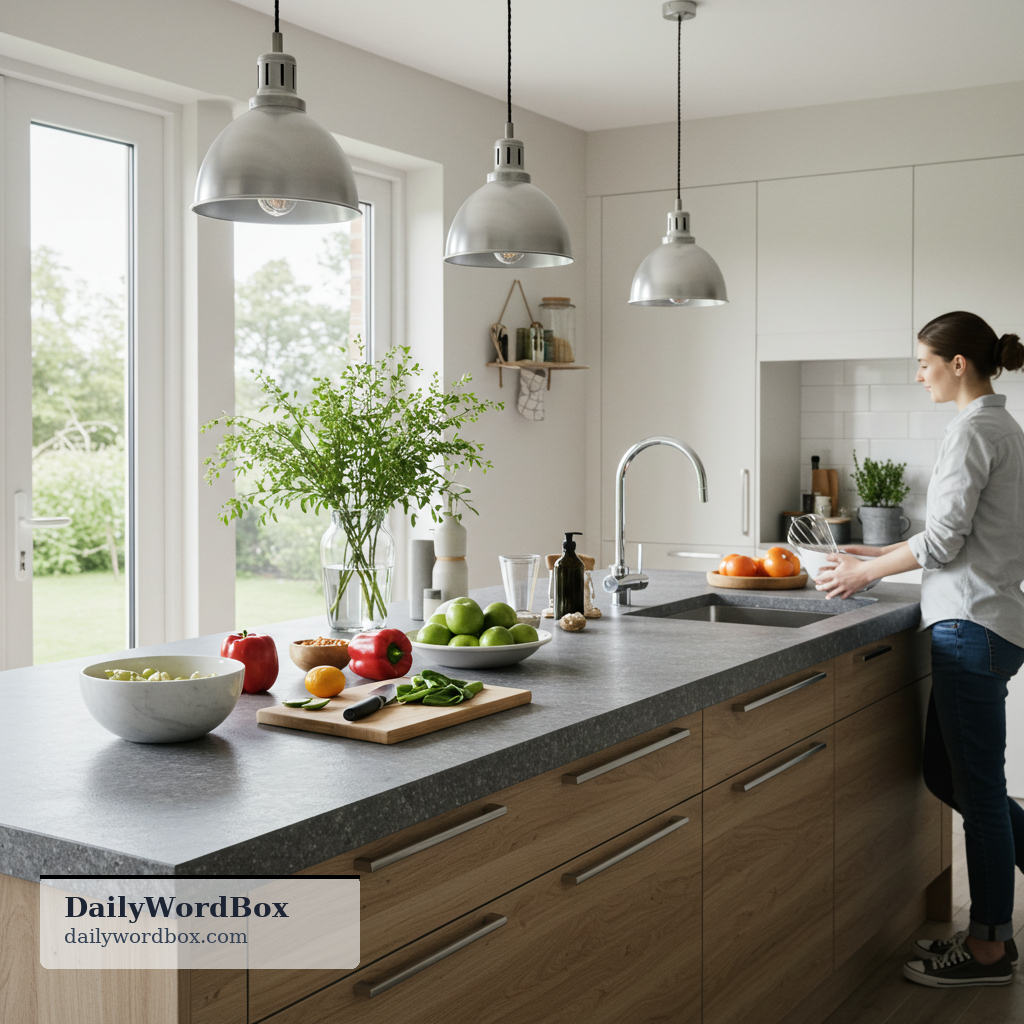 counter: a long, flat surface in a kitchen or business where food is prepared, items are displayed, or customers are served…