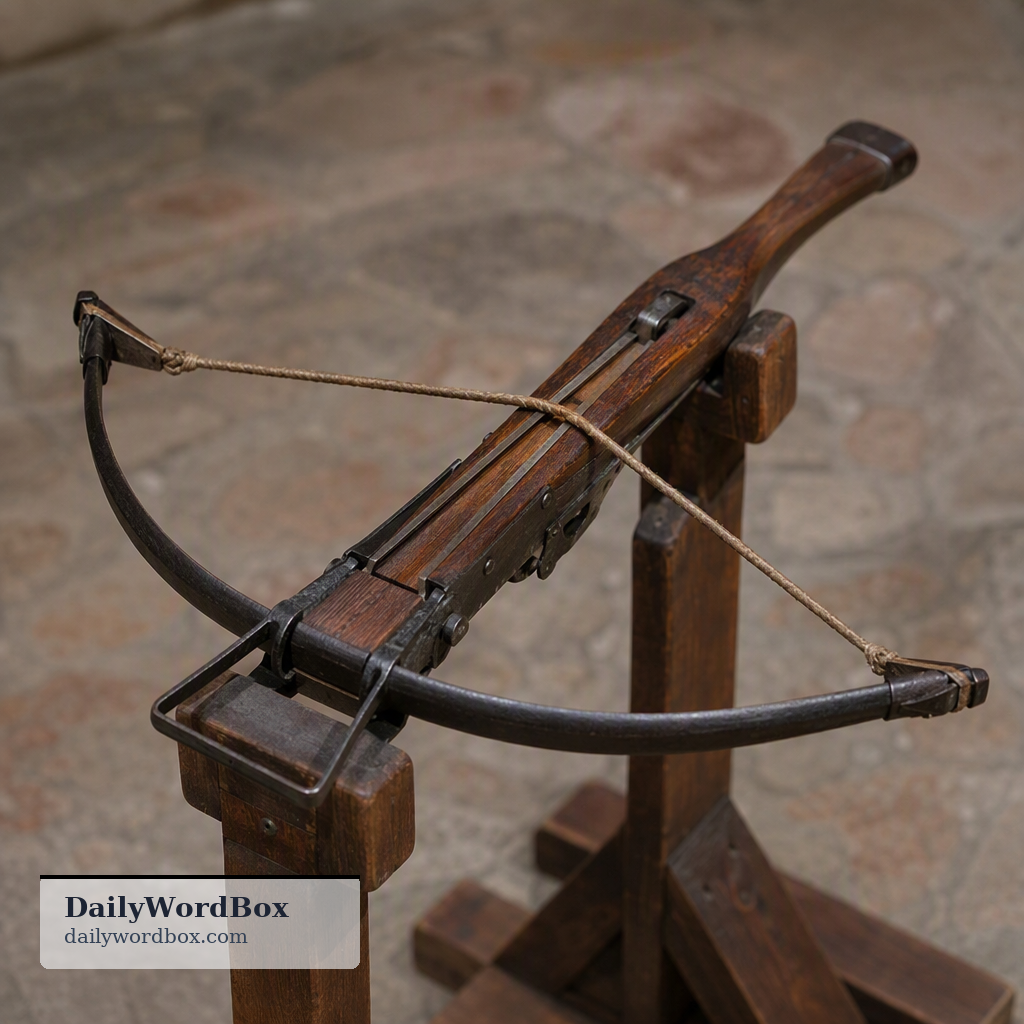 crossbow: A weapon consisting of a bow mounted horizontally on a stock, designed to shoot short arrows called bolts.
