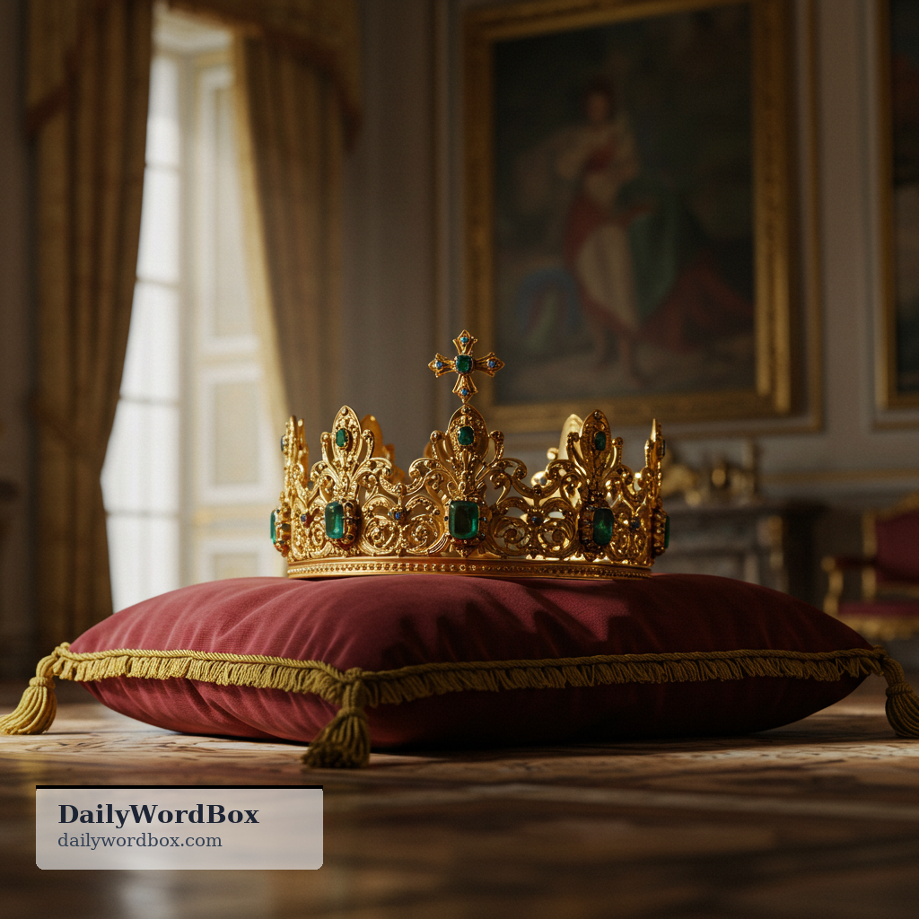 crown: A decorative headpiece worn by a king or queen, symbolizing royal authority.