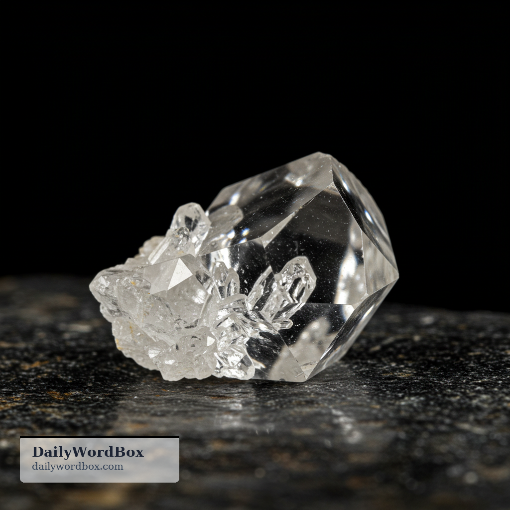 crystal: a clear, solid mineral with a regular structure, often forming geometric shapes and sparkling surfaces