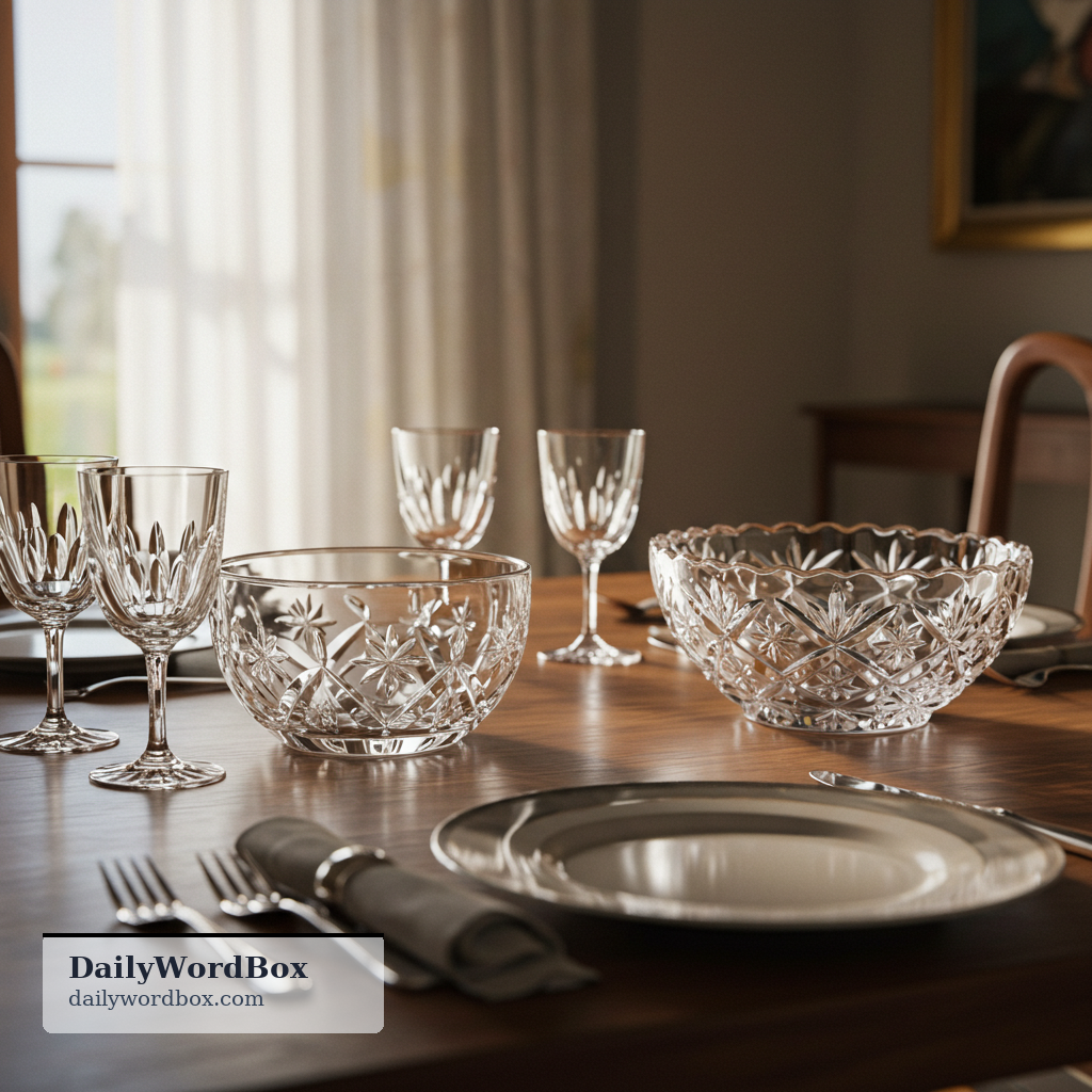 crystal: high-quality glass, especially used for elegant drinking glasses and bowls that sparkle in the light