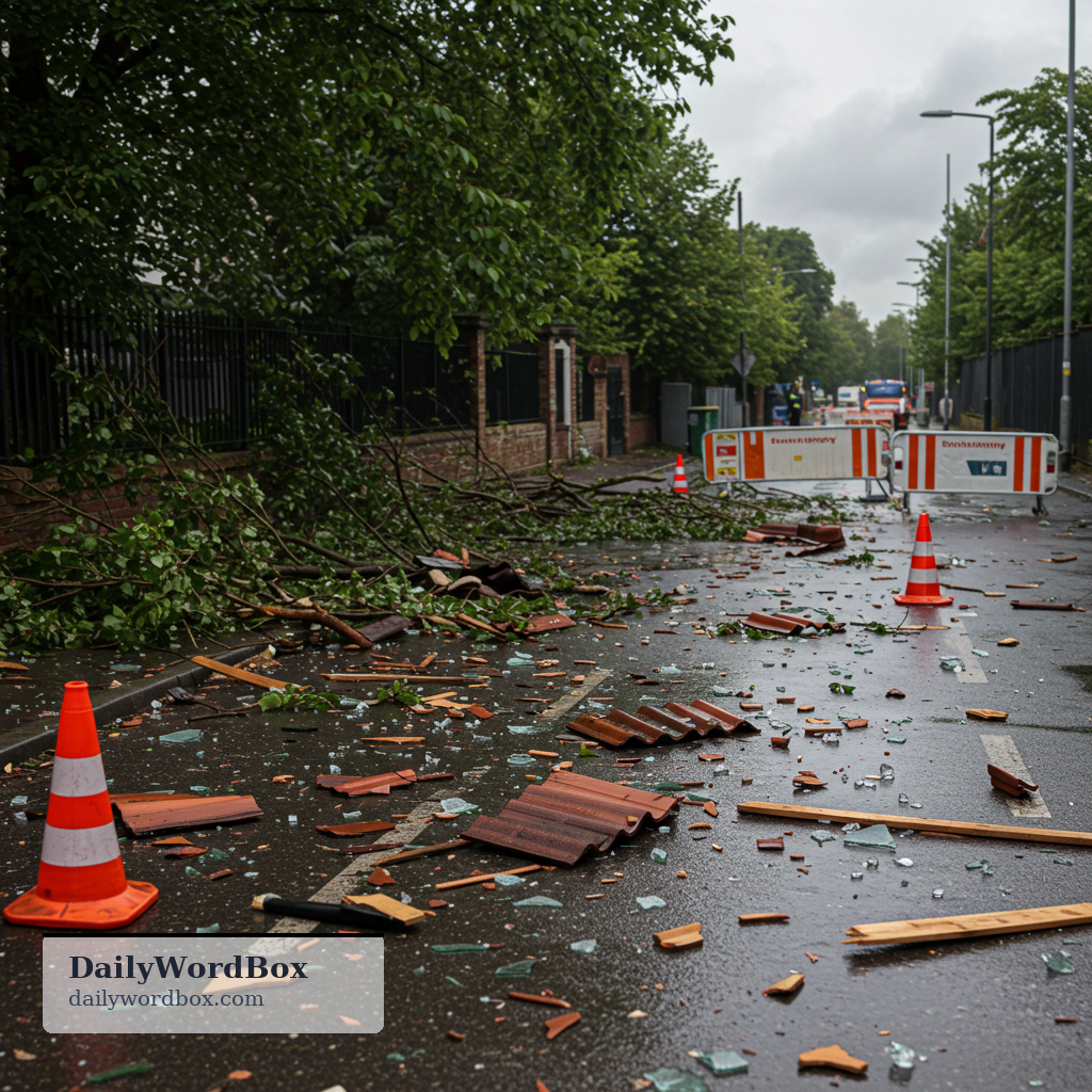 debris: scattered pieces of something damaged or destroyed; fragments left after an event