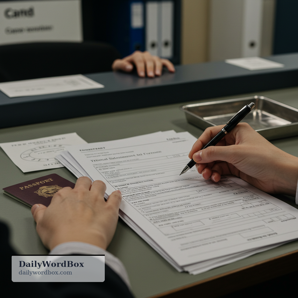 declaration: a written statement listing specific information for an official purpose