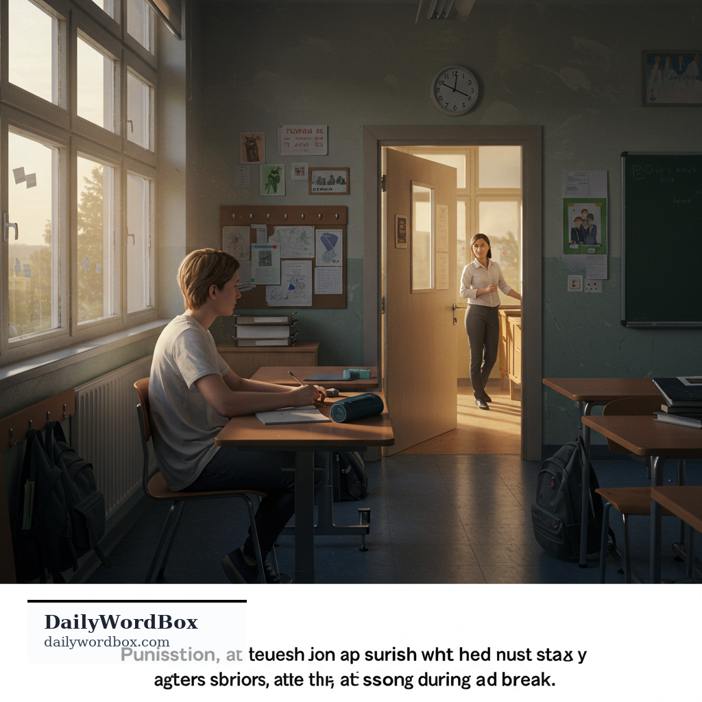 detention: a punishment in which a student must stay at school after lessons or during a break