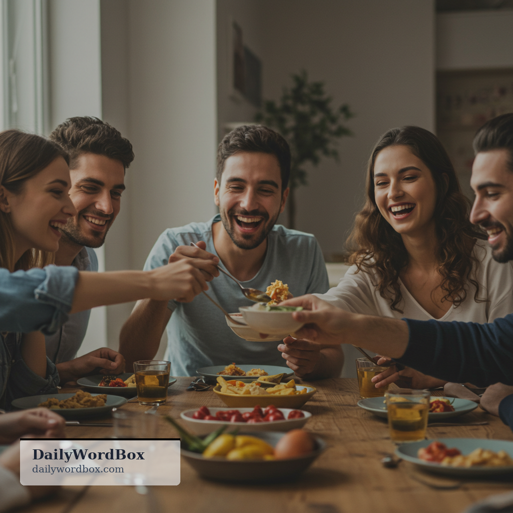 dig in: to start eating, especially eagerly