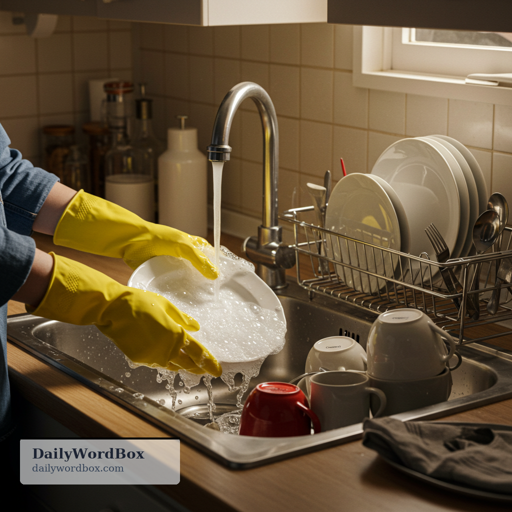do the dishes: to wash and clean the plates, cups, cutlery, and other items after a meal