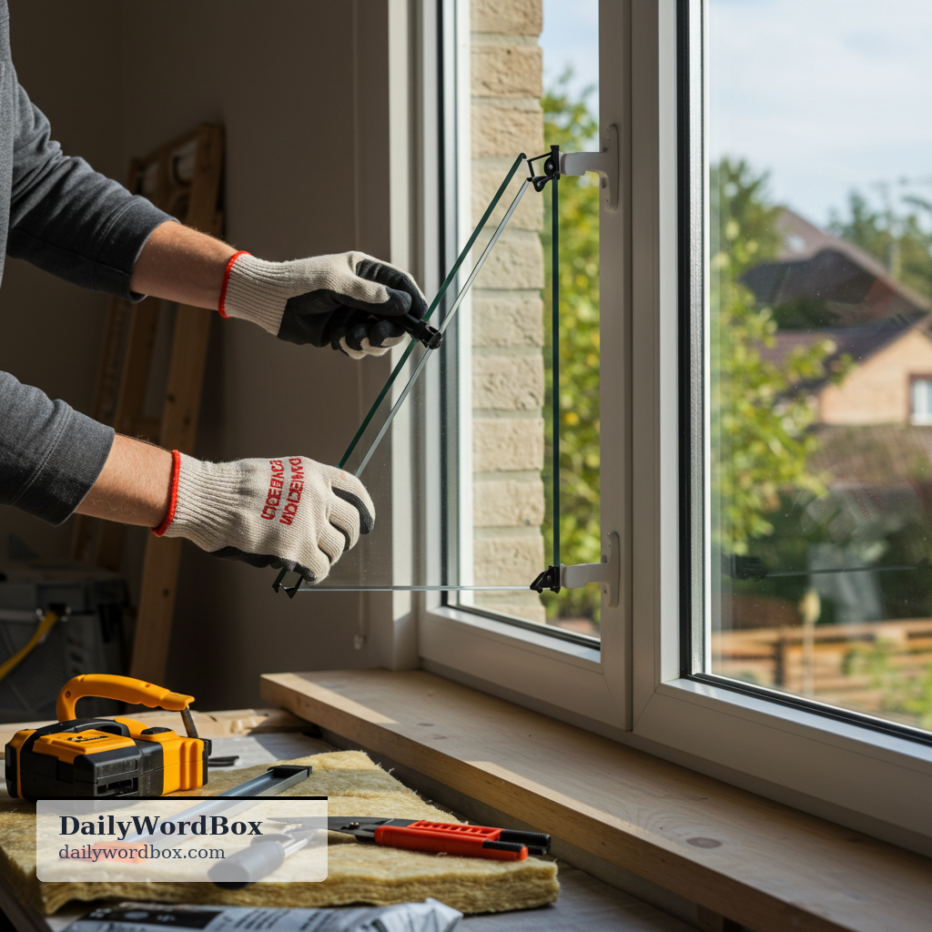 double glazing: A type of window with two panes of glass separated by a gap, designed to reduce heat loss and noise.